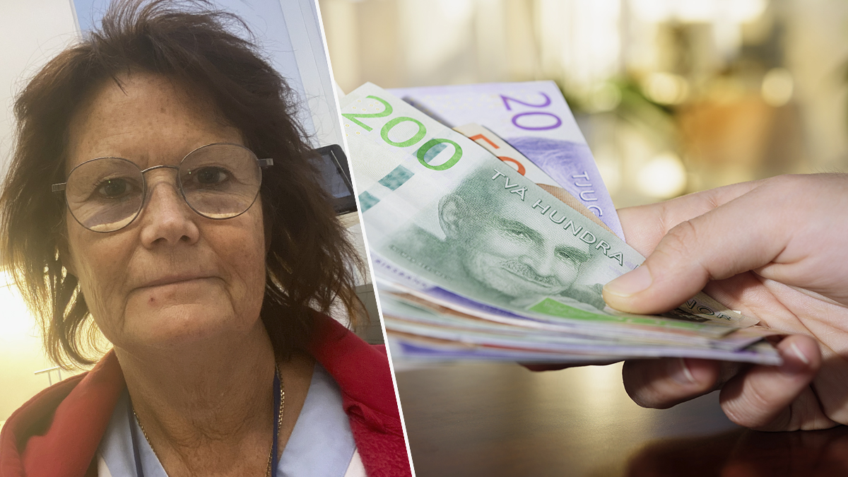 Annika Pettersson på bild och en person som håller en sedelbunt.