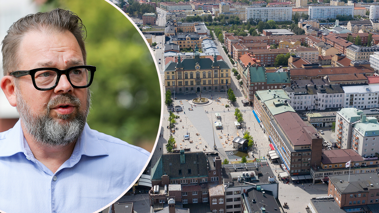 Jari Puustinen (M) flygbild över Eskilstunas stadshus