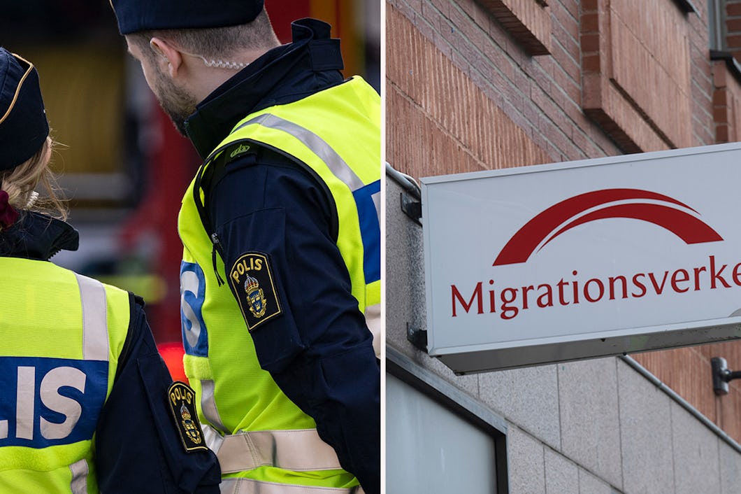 Genrebilder – poliser och skylt på migrationsverket