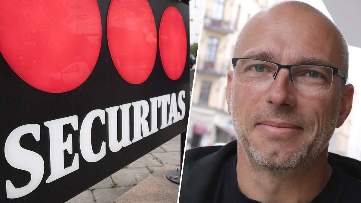 Bild på securitas-skylt och porträttbild på Michael Bentin.