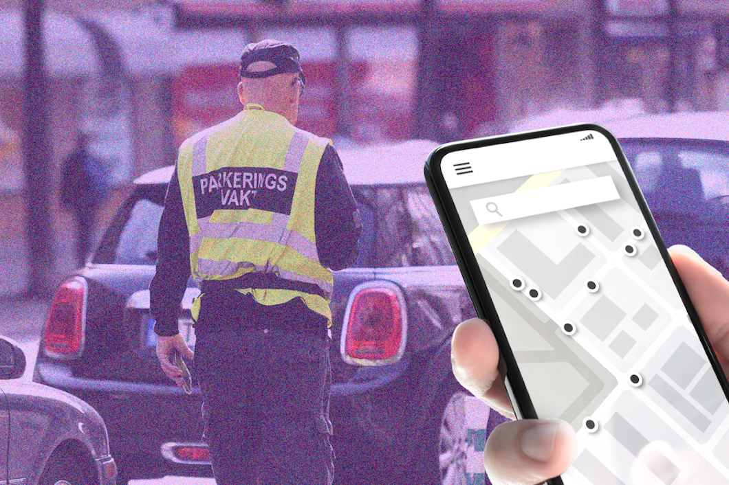 Bild på parkeringsvakt som gps-övervakas.