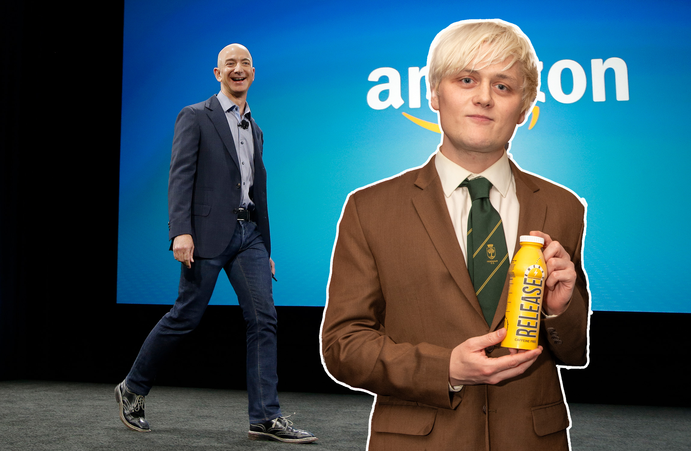Amazons Jeff Bezos och Oobah Butler.