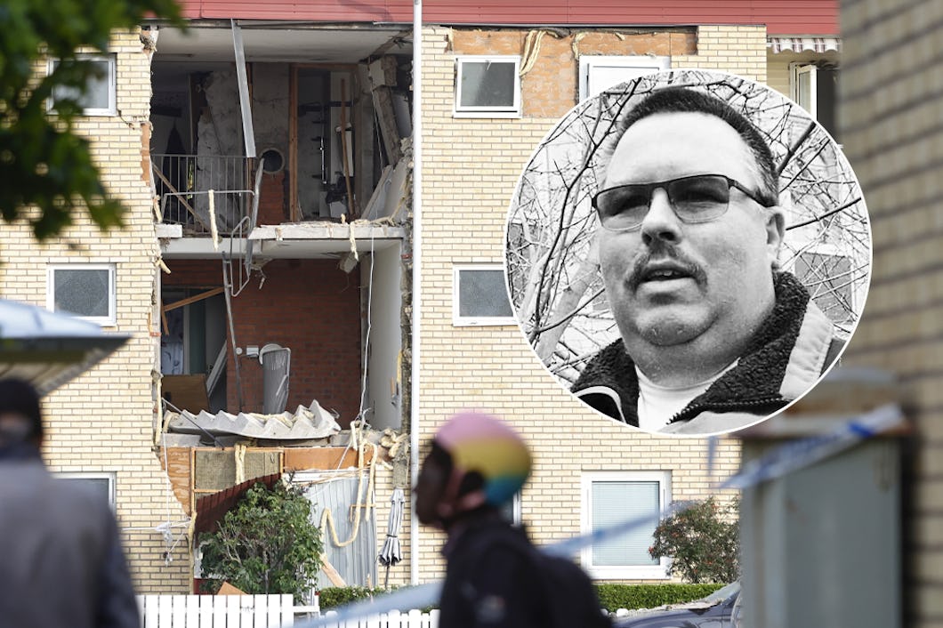 Bild från sprängdådet i bostadsområdet Ekholmen i Linköping samt bild på Joakim Häggkvist, städare och skyddsombud.