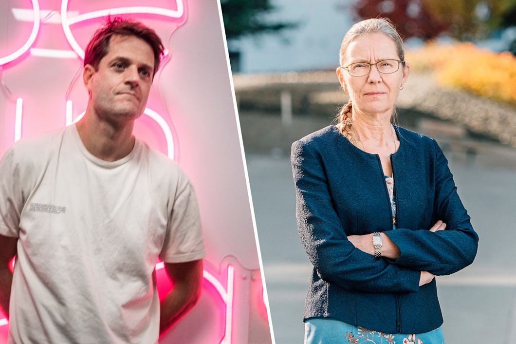 Klarnas grundare och vd, Sebastian Siemiatkowski och Finansförbundets ordförande Ulrika Boëthius.
