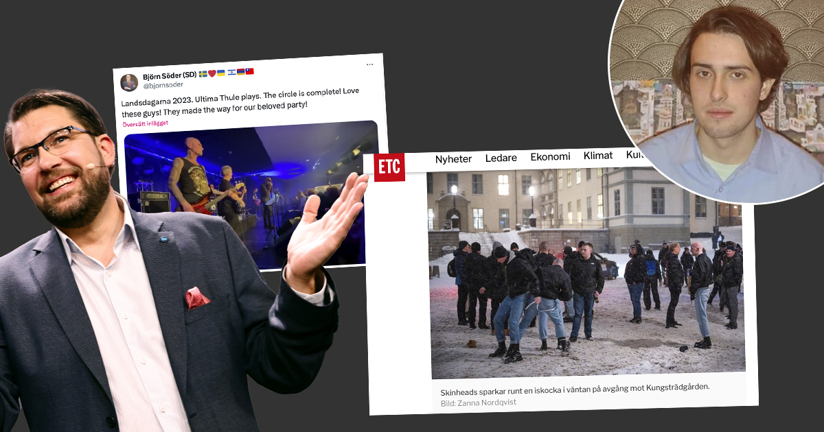 Utklippta bilder på Ali Alnzo, Jimmie Åkesson och klipp från X och ETC.