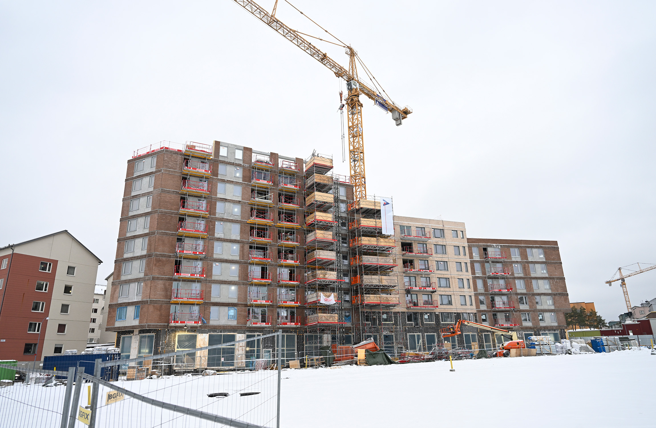 Byggarbetsplatsen där hissolyckan inträffade.