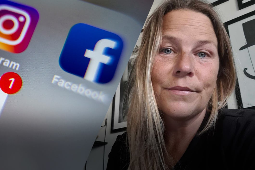 Delad bild, till vänster en bild på mobilskärm som visar olika sociala medier-appar, till höger är en bild på Johanna.