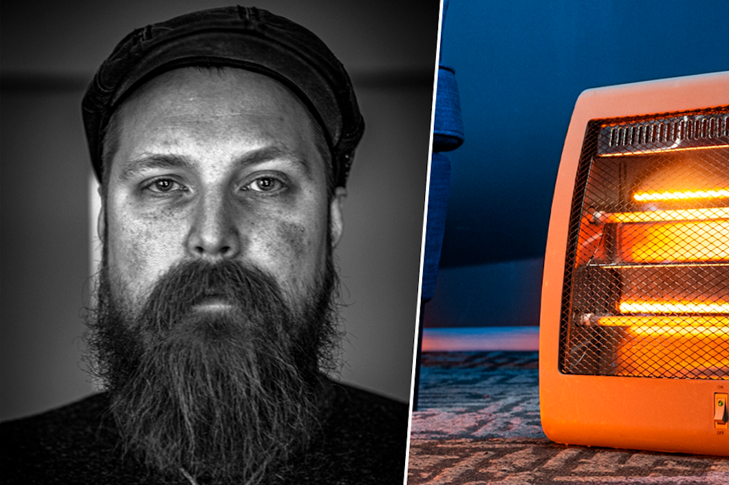 Marcus Wetterberg, ordförande Livsklubben Kopparbergs Bryggeri, en man med skägg bredvid en värmefläkt.