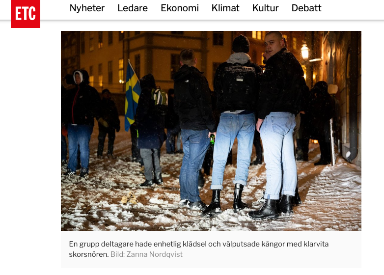 Skärmdump från ETC på nazister som demonstrerar på 30 november.