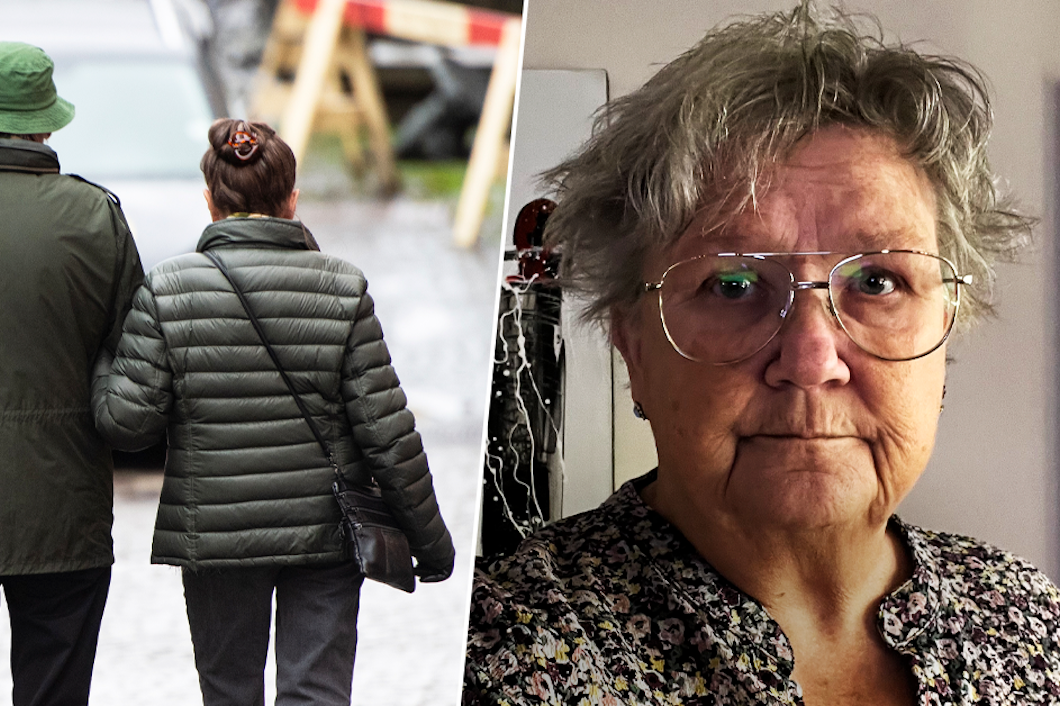 Till vänster: En kvinna och en äldre man går nerför gatan. Till höger: Porträttbild på Lena Pettersson.