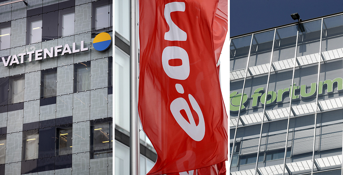 Logotyperna för vattenfall, fortum och eon visas.