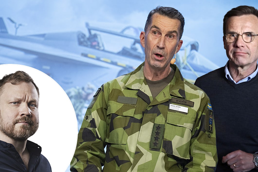 Johannes Klenell infälld över en bild med ÖB och Ulf Kristersson.