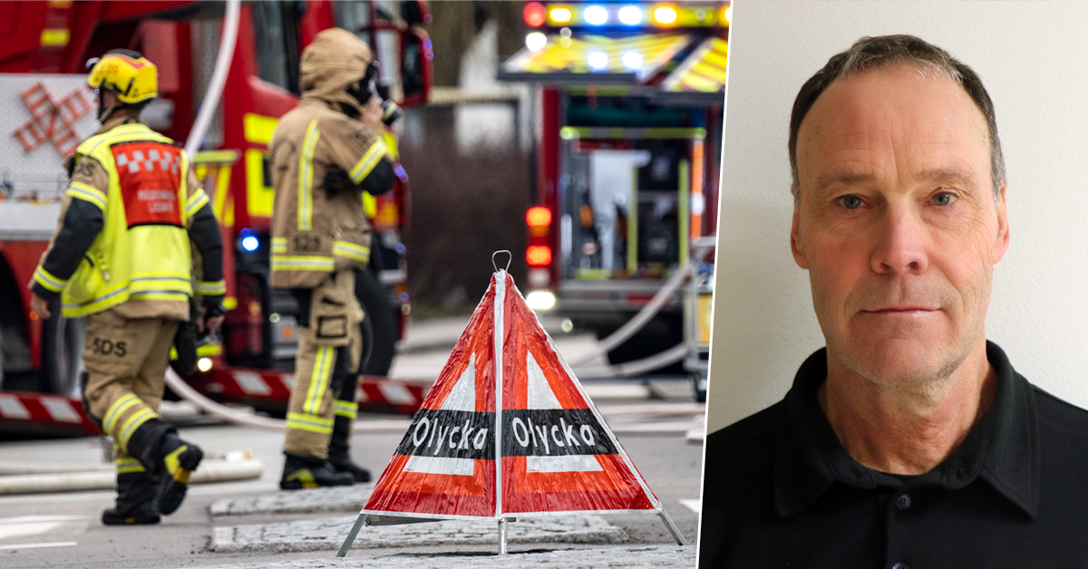 Anders Larsson, vice brandchef på Nerikes brandkår står bredvid en brandbil.