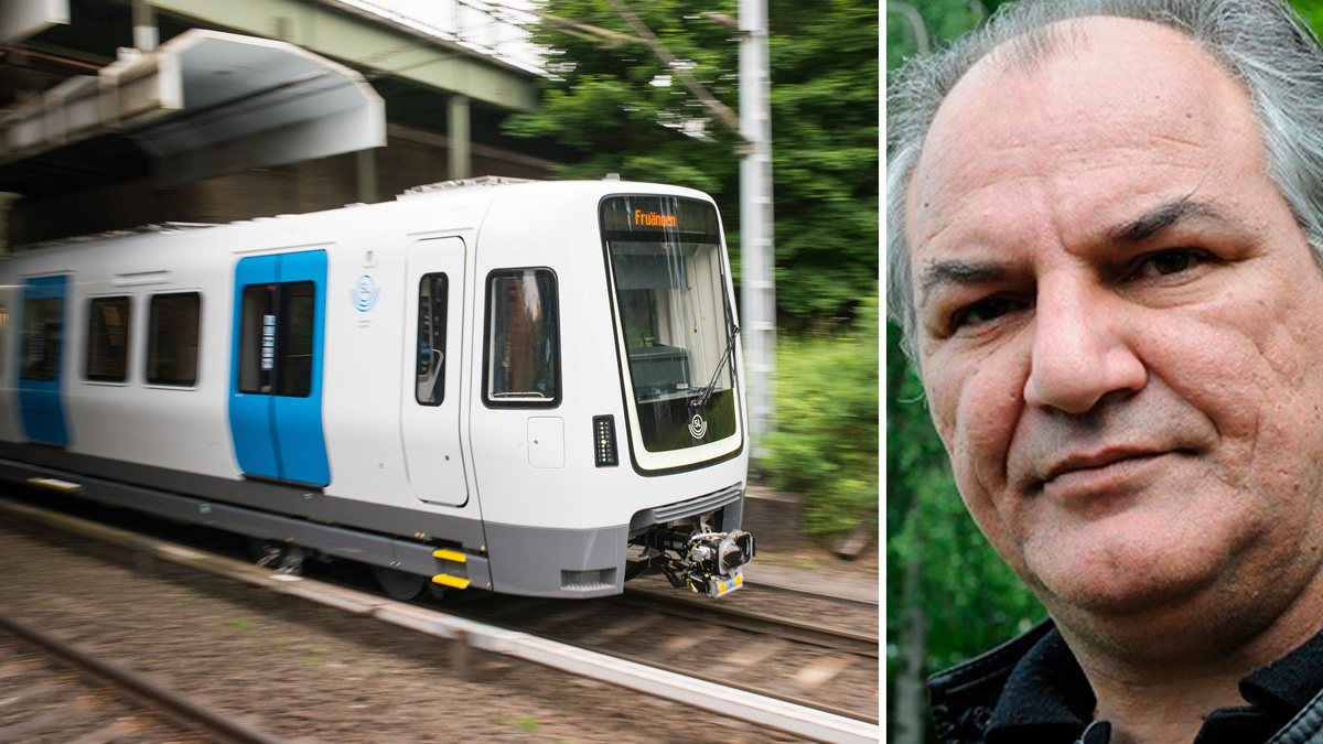 Ett tunnelbanetåg och Jannis Konstantis, klubbordförande i Sekos klubb 111.