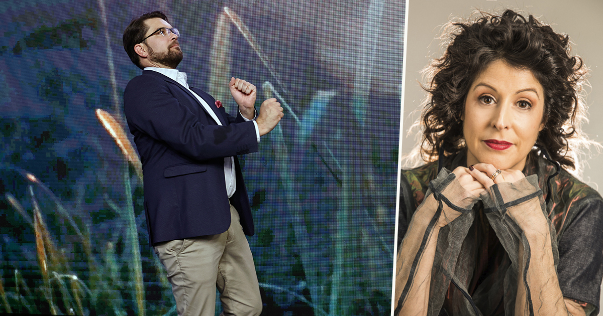 Två bilder på en man och en kvinna framför en skärm.