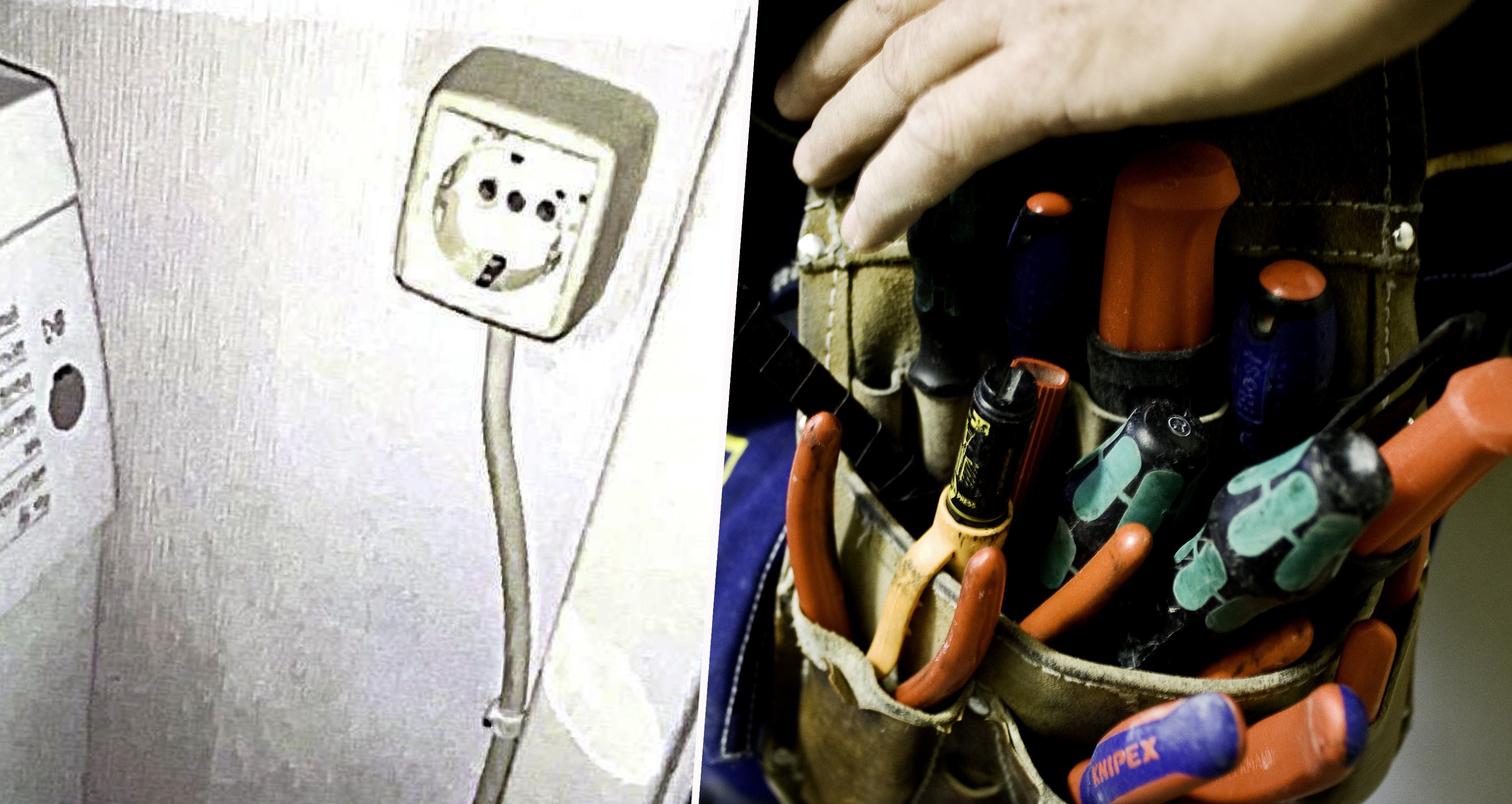 Bild på eluttag och elektriker.