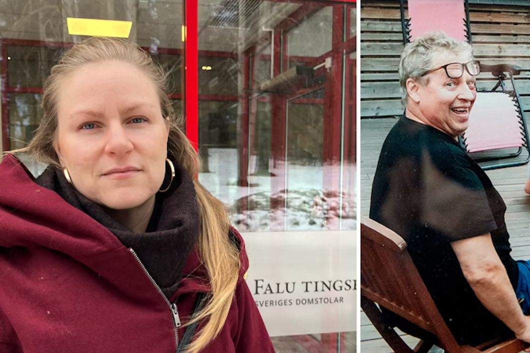 Två bilder en på Anna-Karin Hällman i röd jacka och en på Per som sitter i en stol.