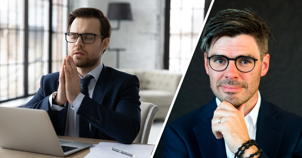 Två bilder på en man i glasögon och en man i kostym.