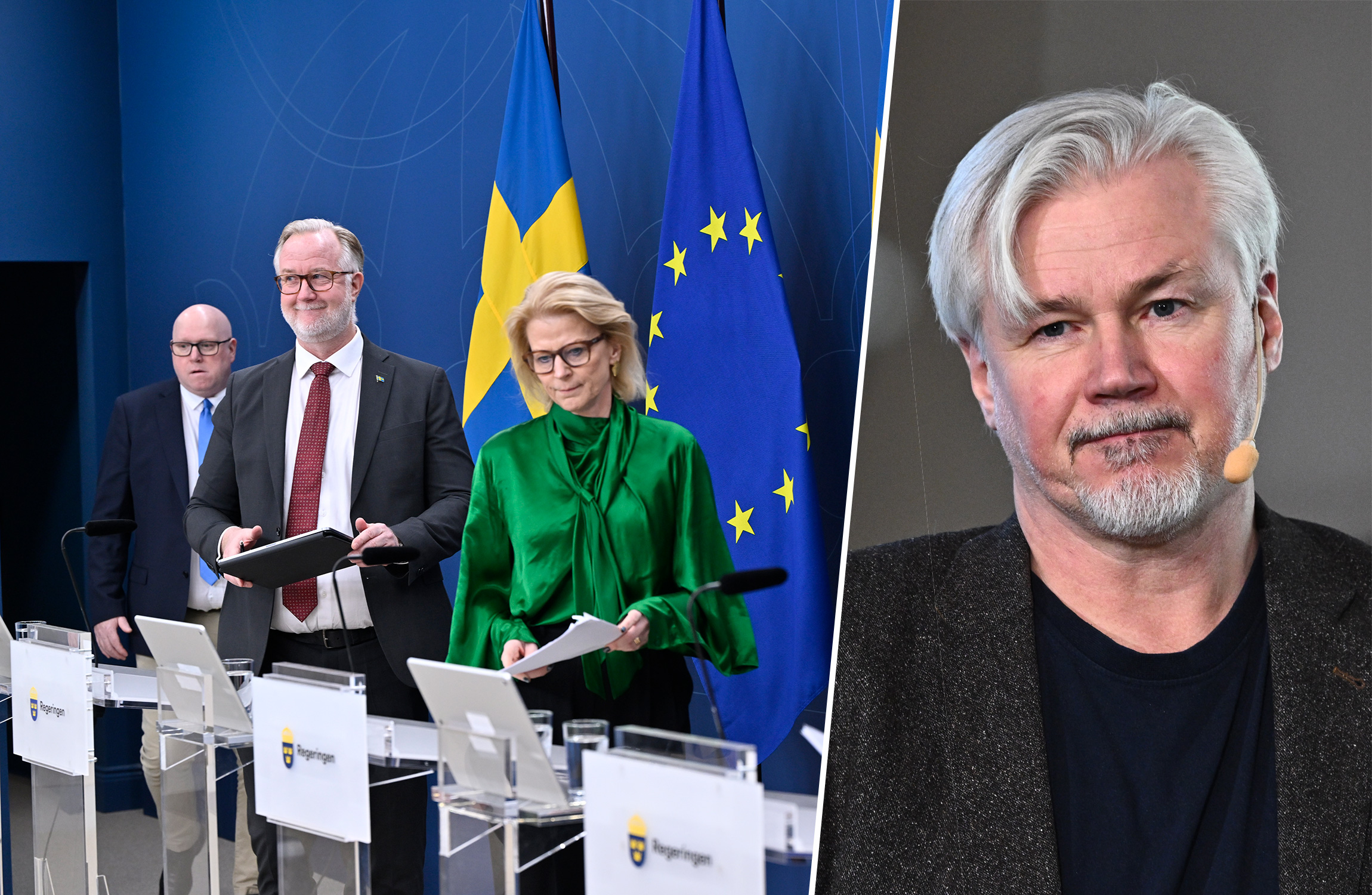 En man och en kvinna står framför en svensk flagga.