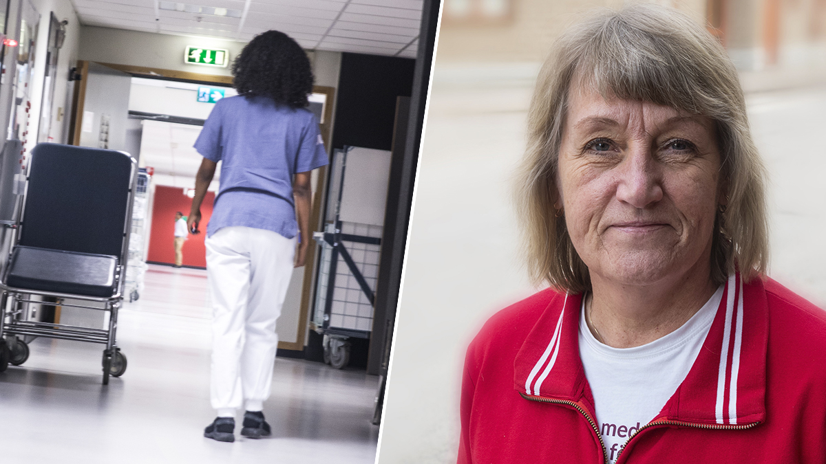 En bild på en kvinna som går i en sjukhuskorridor och en porträttbild på Catarina Eriksson.