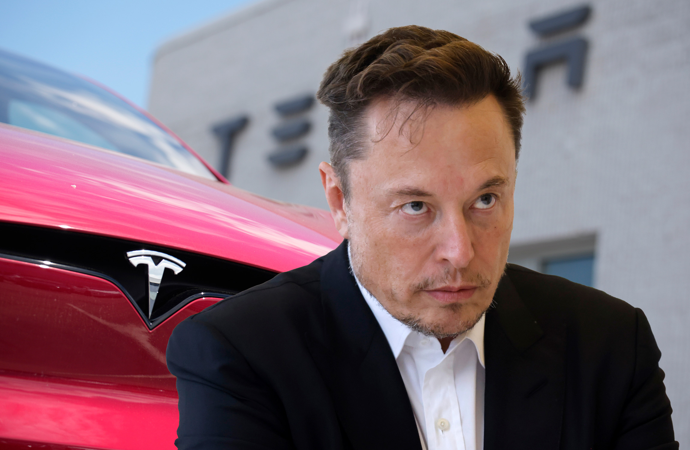 Elon Musk i en kollagebild med en Tesla.