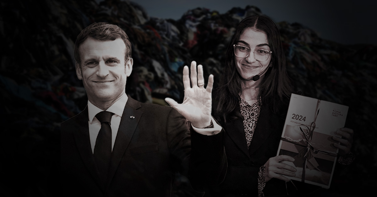 Frankrikes president Emanuel Macron och Sveriges klimatminister Romina Pourmohktari