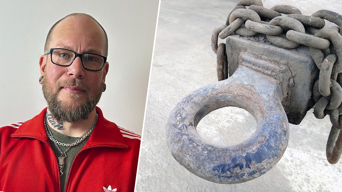 Mattias med skägg och glasögon och en bild på en dragkrok.