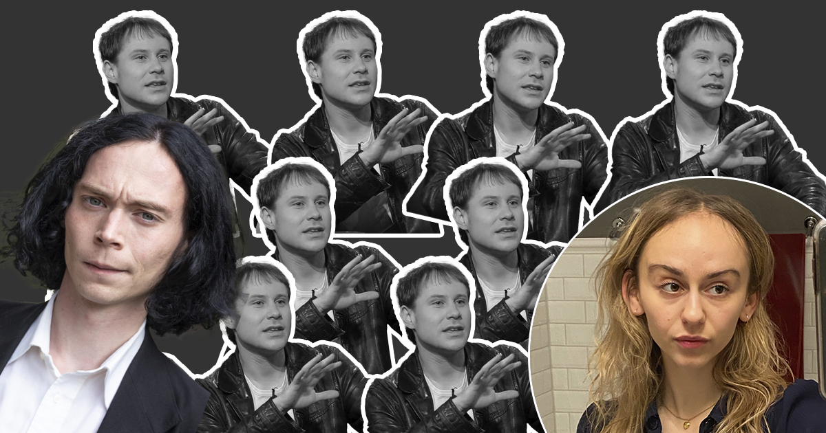 Ett collage av bilder på två man och en kvinna.