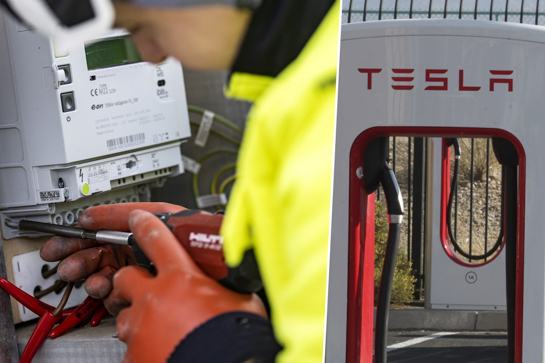 Laddstolpar och elektriker.