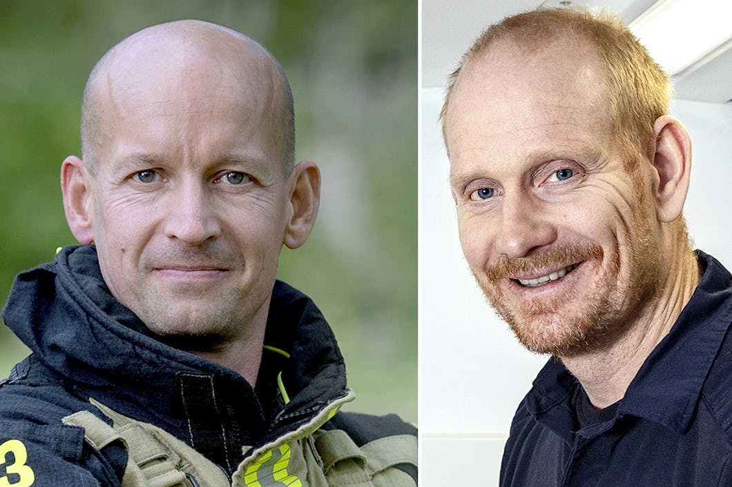 Marcus Aronsson och Christian Fridsta iförda jobbkläder.