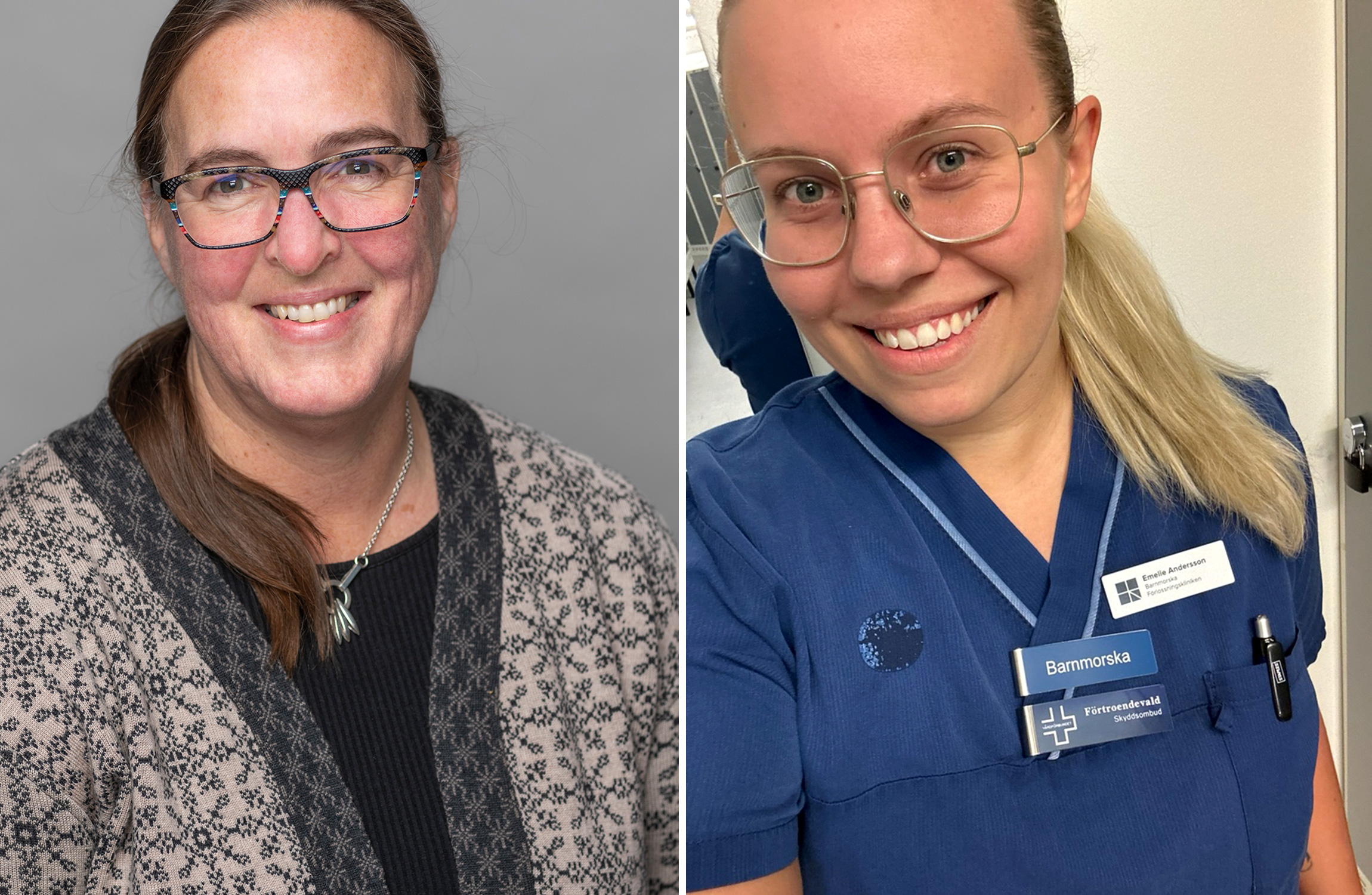 Marion Vaeggemose, ordförande avdelning Dalarna och barnmorskan och skyddsombudet Emelie Andersson på S:t Görans sjukhus.