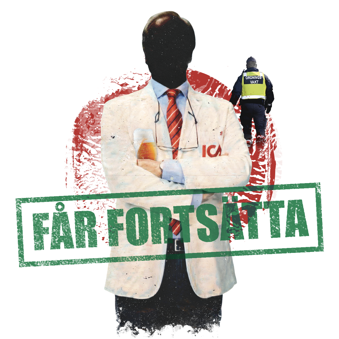 En person i vit kostym märkt "ICA" står med armarna i kors. E