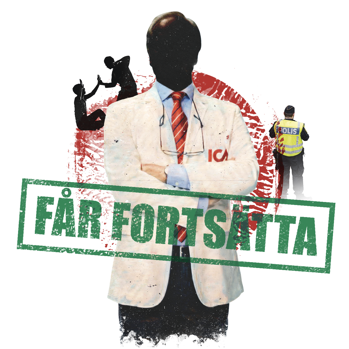 En person i kostym med bokstäverna "ICA" på jackan.