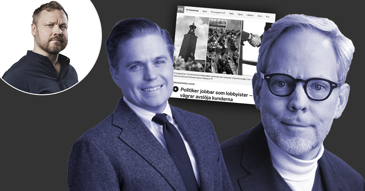 Två män och skärmdump från nyhetsartikel.