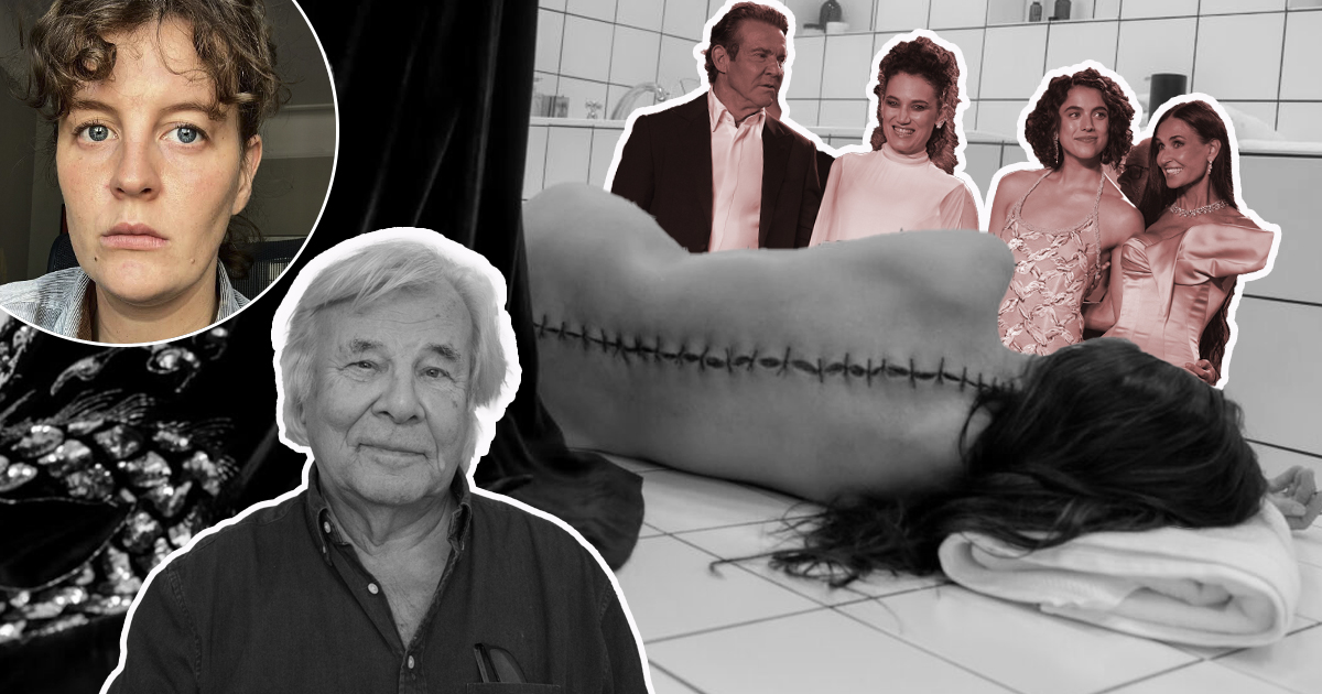 Ett collage med foton av två personer, en svartvit bild av någons rygg som är ihopsydd, och fyra personer klädda i formella kläder.