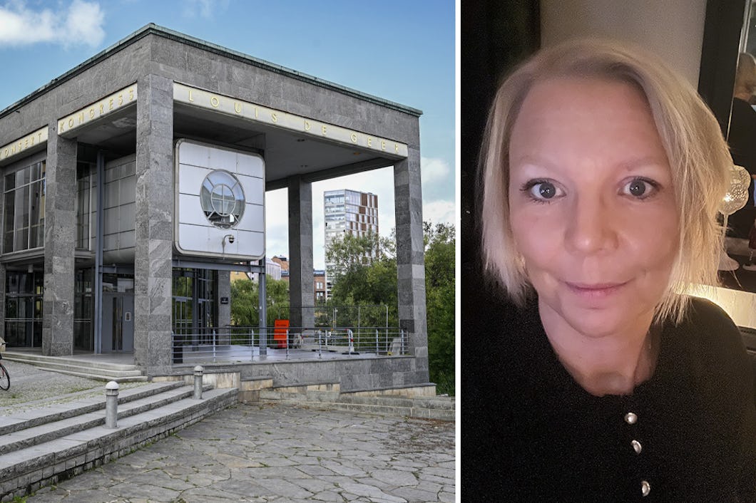 Fasadbild på konferenscentret Louis de Geer i Norrköping samt porträtt på Anna Widell.