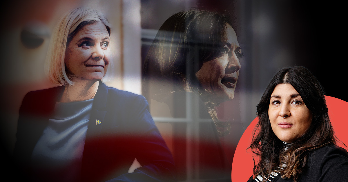 Magdalena Andersson, Kamala Harris och amerikanska flaggan