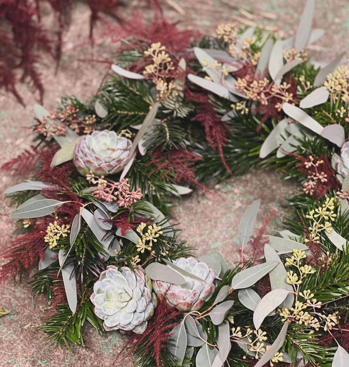 Julkrans skapad av floristen Jemima på Fröken Nylund i Limhamn.