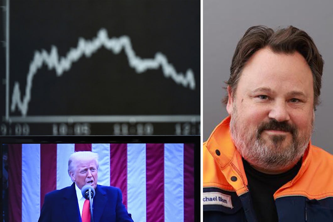 Delad bild: Vänster sida visar en graf med olika värden; högre sida visar en person i orange jacka. Under grafen står en person och talar vid ett podium.