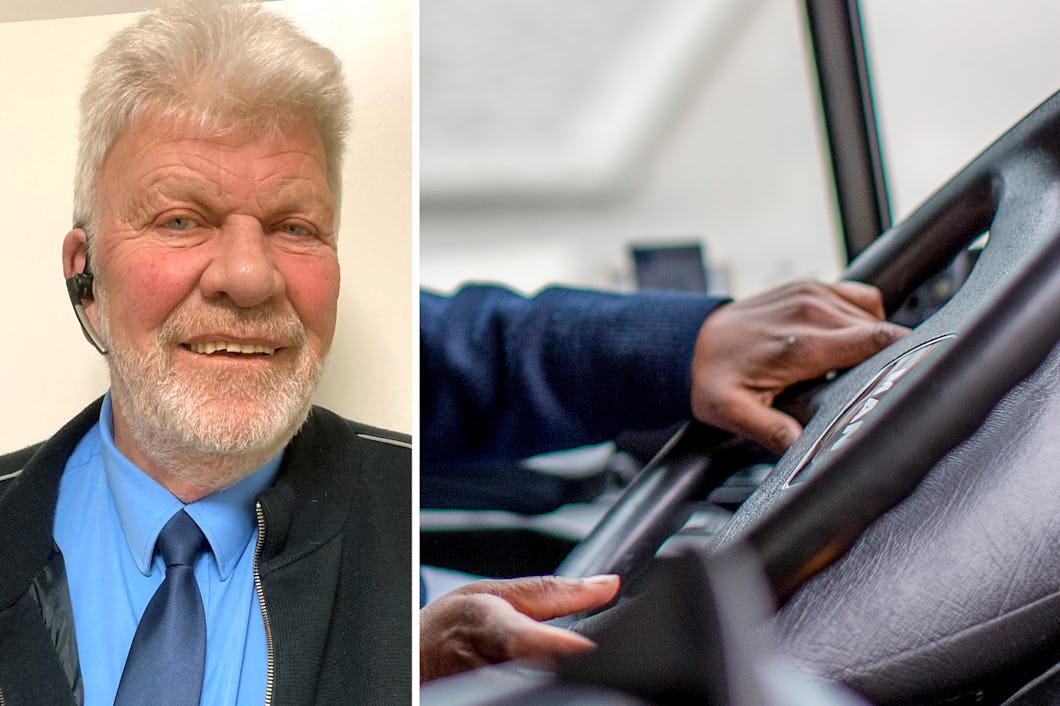 Bussföraren Bo Ahlidin plus en bild på en bussratt.