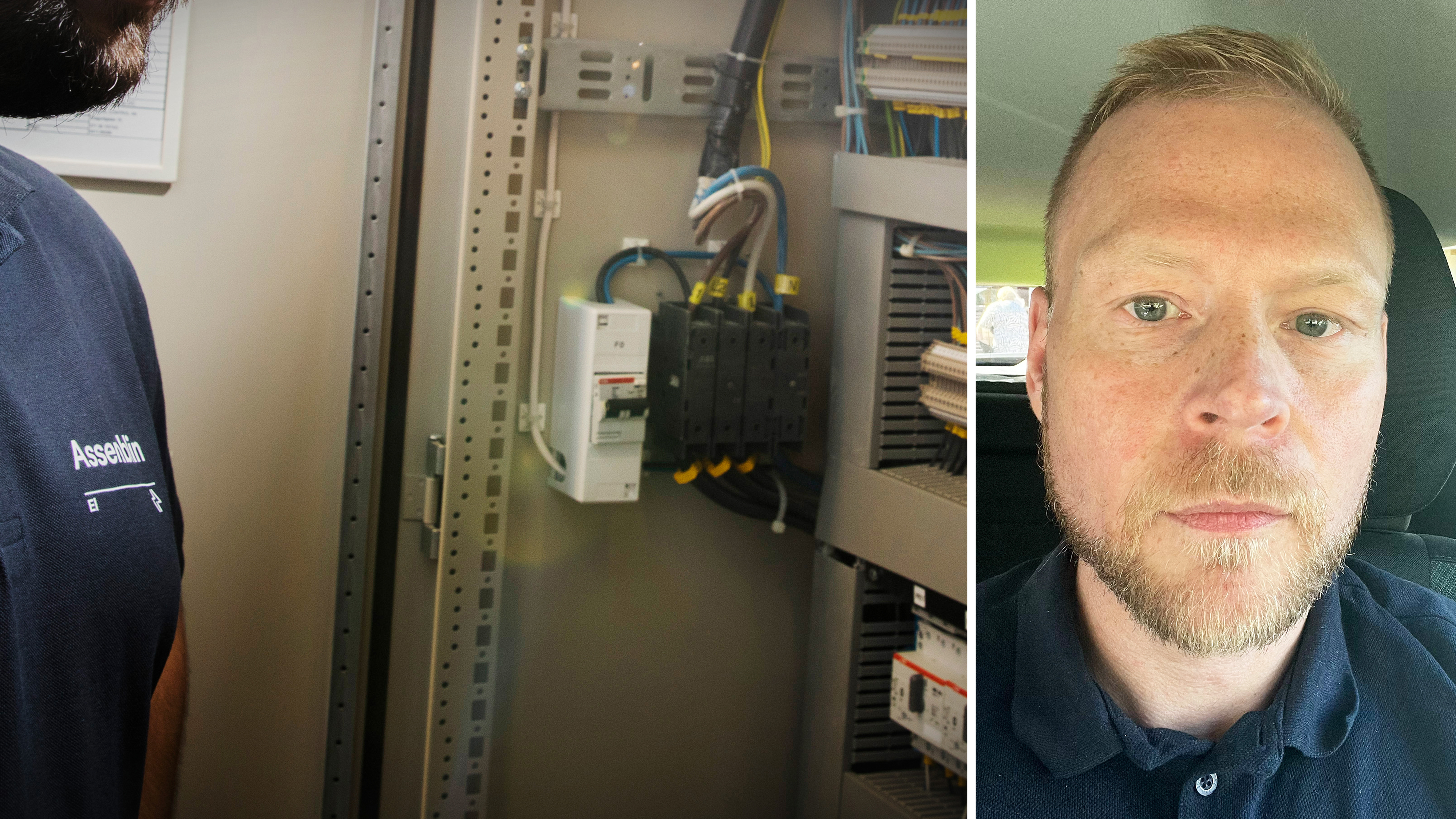 Bild på elektriker och delad bild på man.