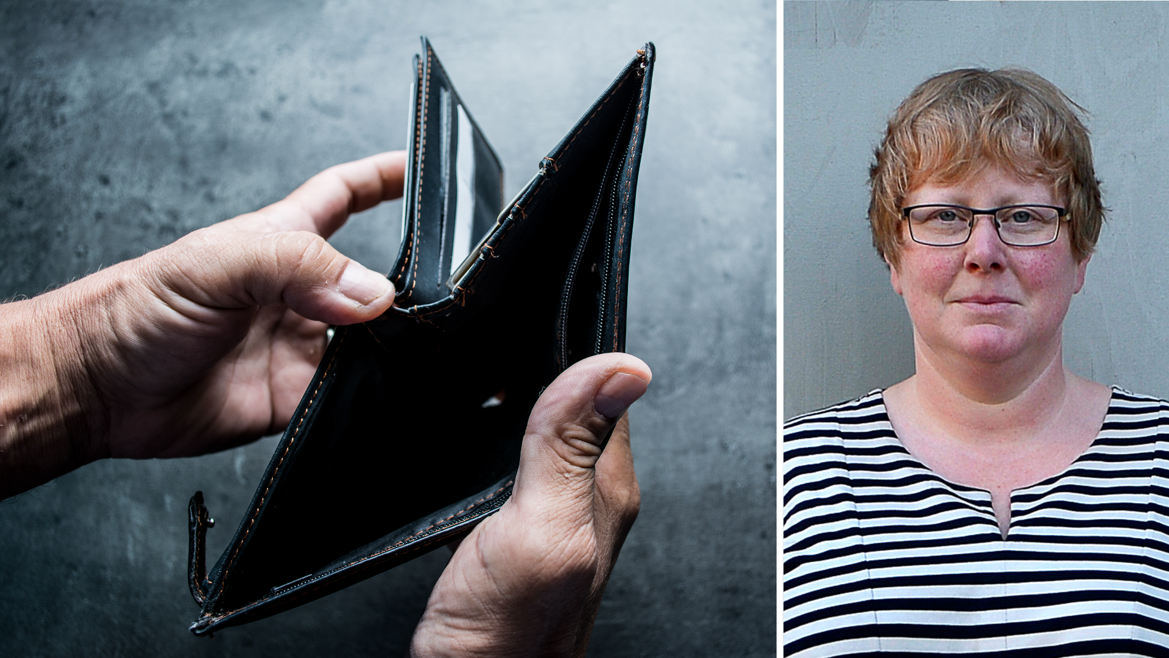 Bild på en tom plånbok invid ett foto på Lowisa Ivman Anderzon