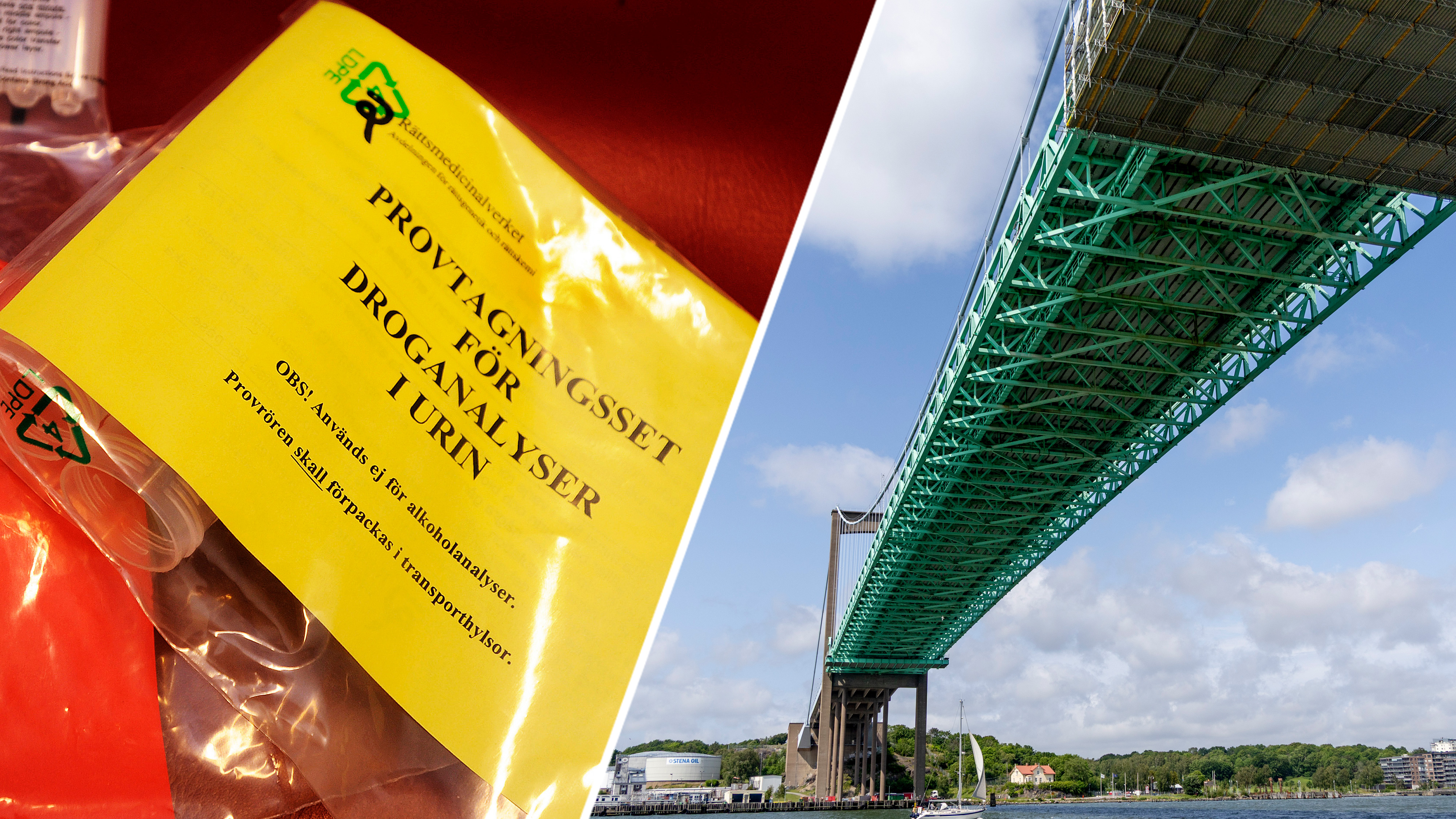 Drogtester på bilden till vänster och Älvsborgsbron till höger.