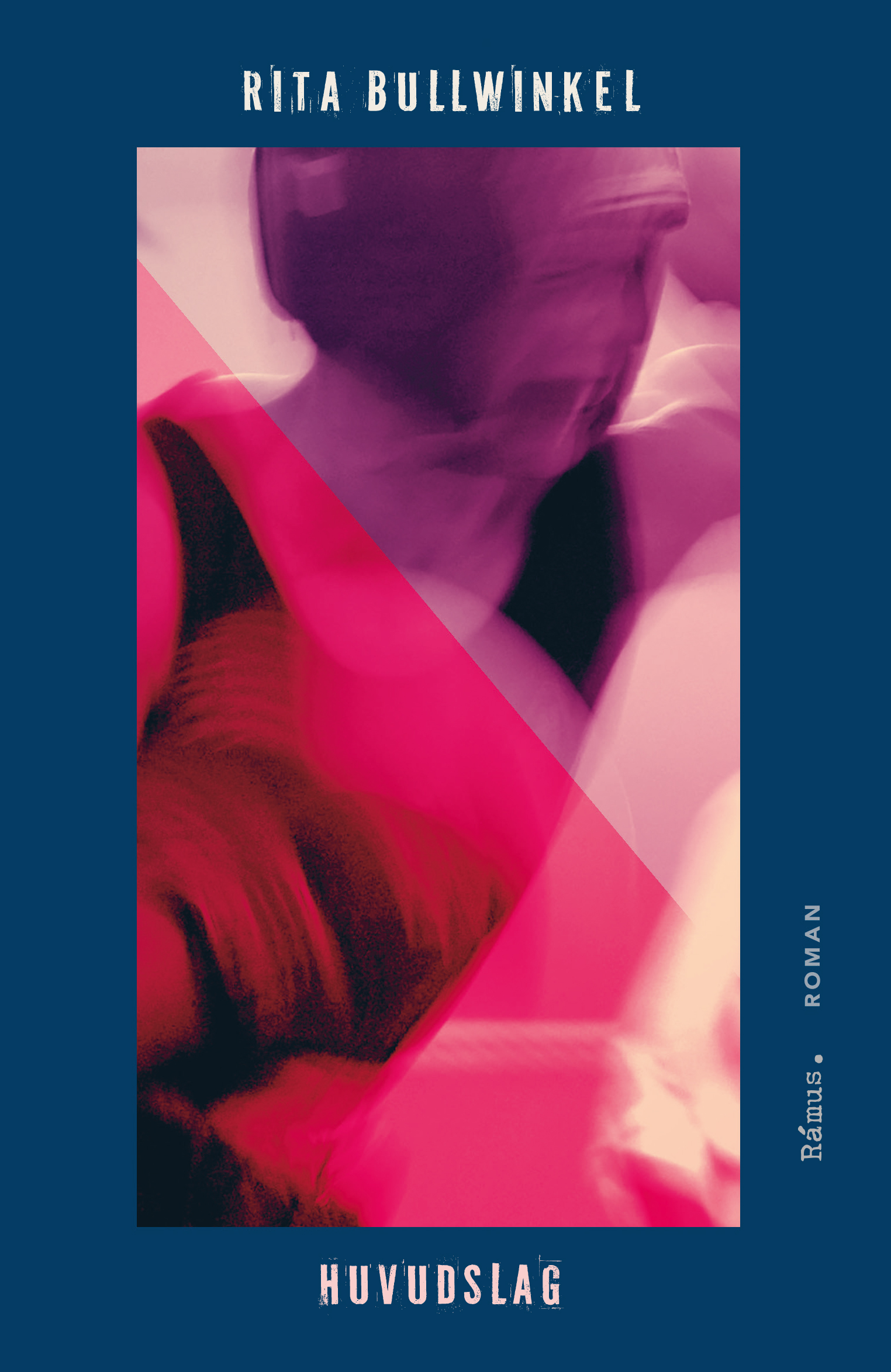 Bokomslag med suddig rosa och lila bild av en person inom blå ram. Texten "Rita Bullwinkel" och "Huvudslag".
