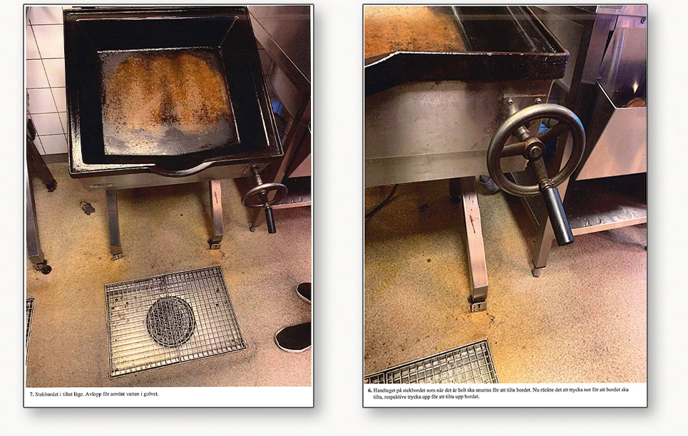 Två foton visar ett kök med stekbord.