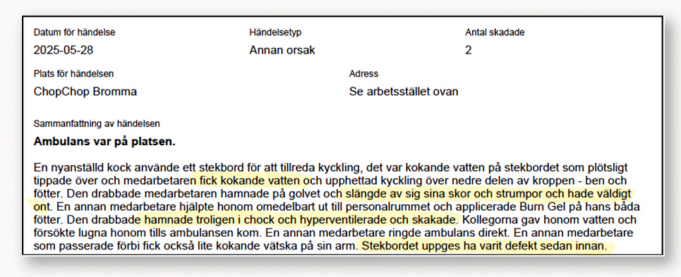 Anmälan till arbetsmiljöverket