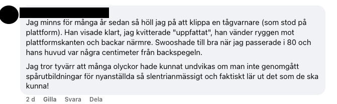 En svensk kommentar om en incident där en järnvägsarbetare gav signaler på en perrong och oro uttrycks för otillräcklig säkerhetsutbildning.
