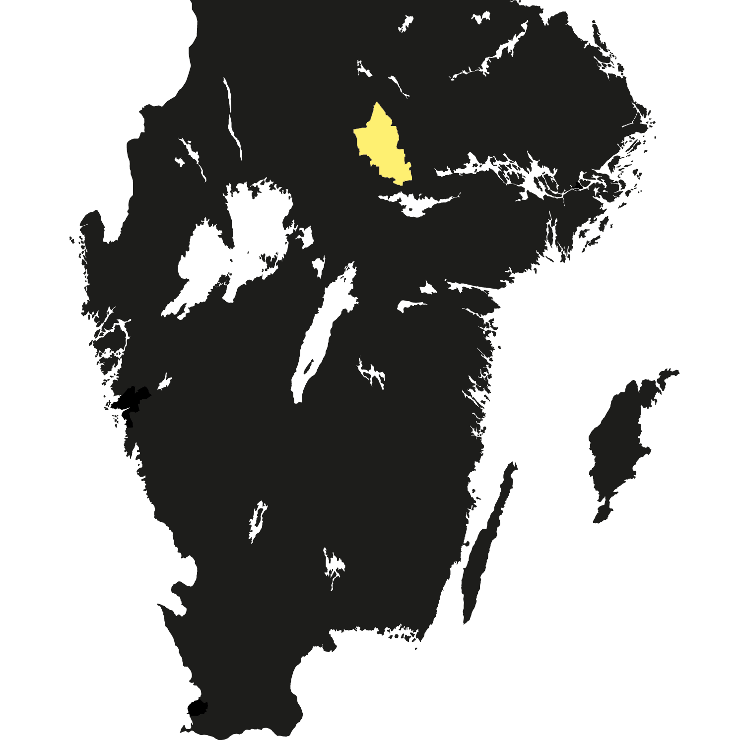 En karta över södra Sverige med Lindesbergs kommun markerat i gult och resten i svart.