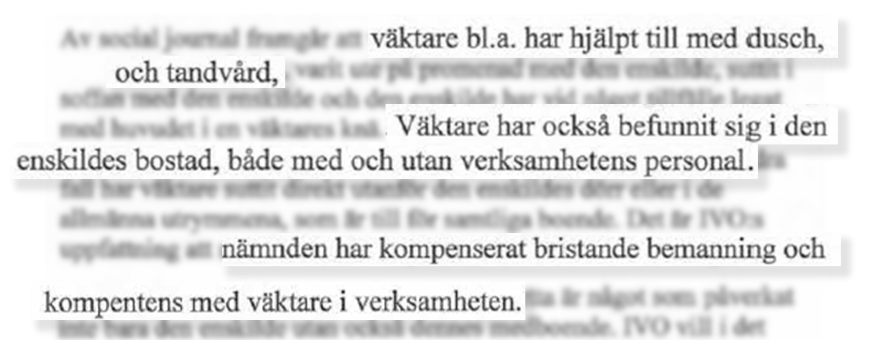 Beslut från Ivo där det beskriver att väktare har borstat tänderna och duschat boenden.
