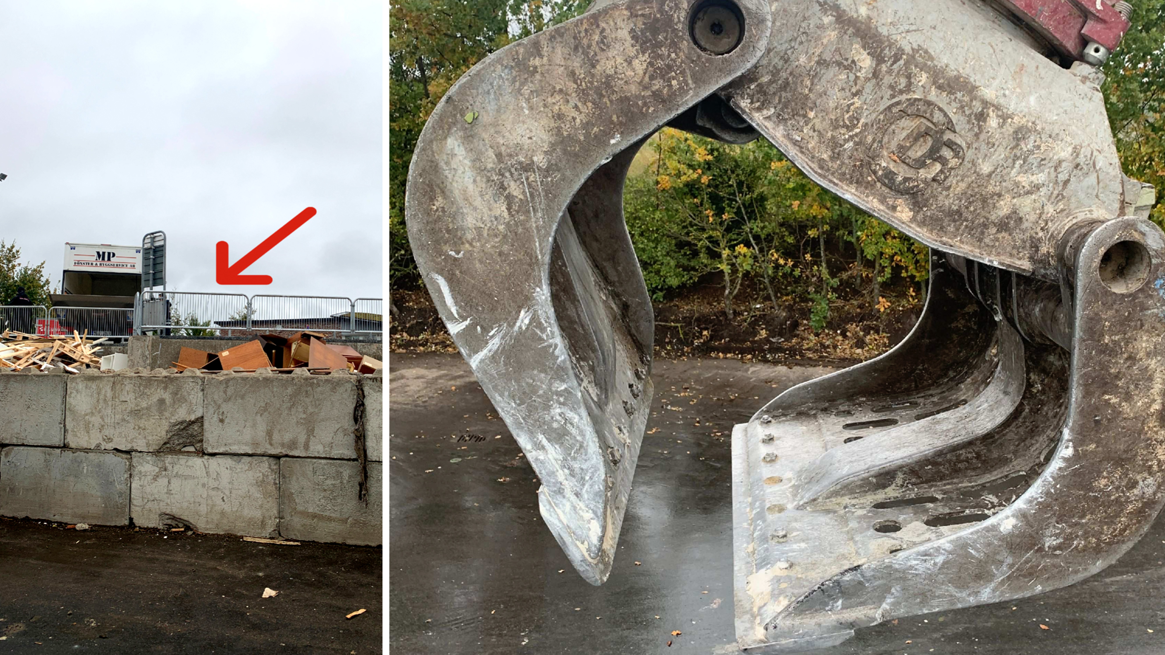 Bunkefrostrand återvinningscentral och grävmaskinen som används där.